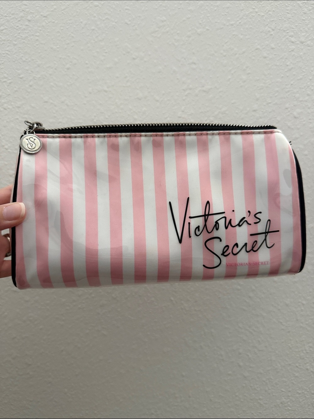 Victoria's Secret Pink and White Striped Cosmetic Pouch